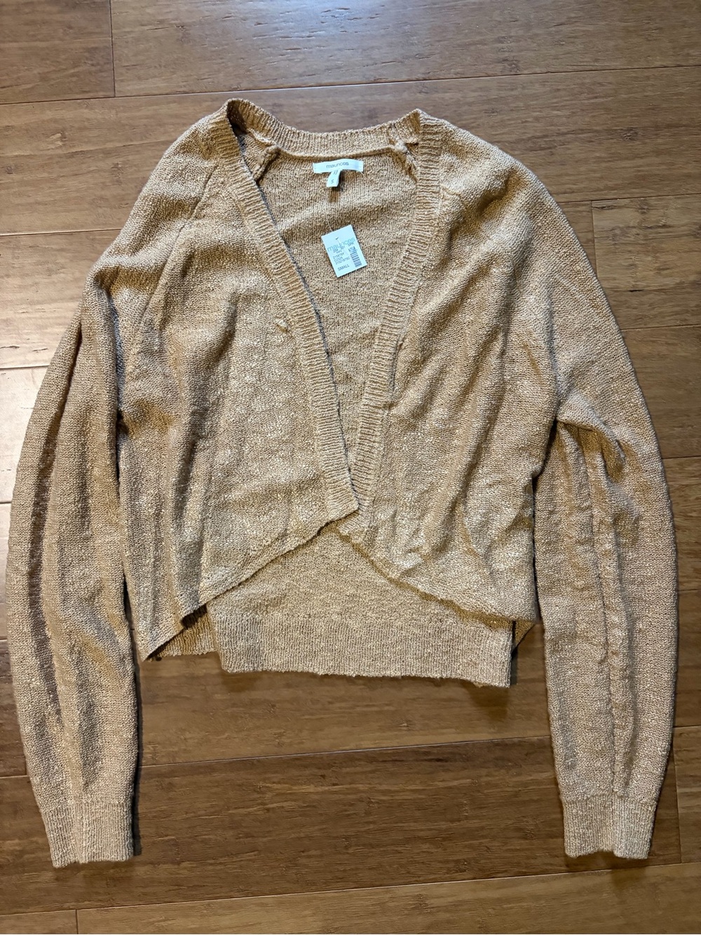 Cropped Open-Front Women's Sweater Cardigan - Tan Gold